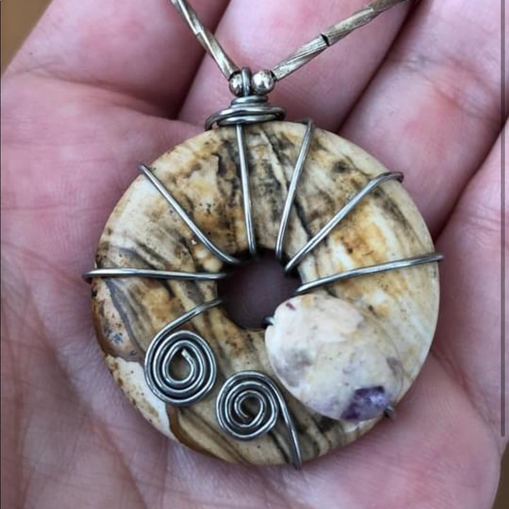 Jasper hand made wire wrapped necklace silver